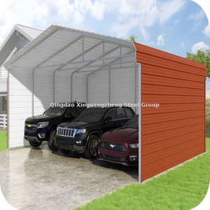 Economical Prefabricated Red Steel Framed Building Carport Garage